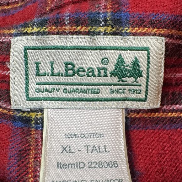 L.L.Bean XL Tall Red Tartan Plaid Flannel Shirt 100% Cotton Long Sleeve Outdoors - Picture 2 of 14